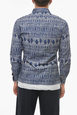 Cotton-poplin Shirt with Cordage Print