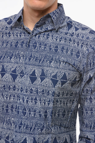 Cotton-poplin Shirt with Cordage Print