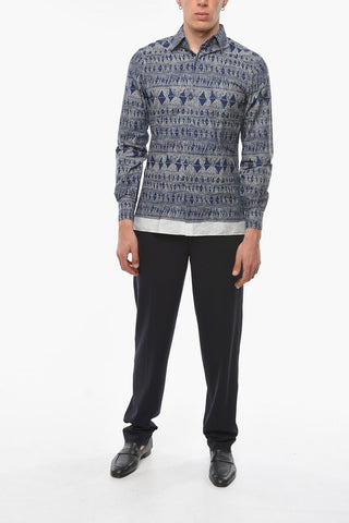 Cotton-poplin Shirt with Cordage Print