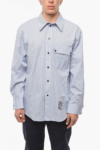 Camicia Oversized con Fantasia a Righe e Tasca con Aletta