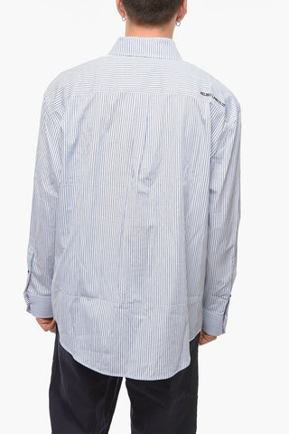 Camicia Oversized con Fantasia a Righe e Tasca con Aletta