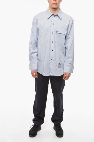 Camicia Oversized con Fantasia a Righe e Tasca con Aletta