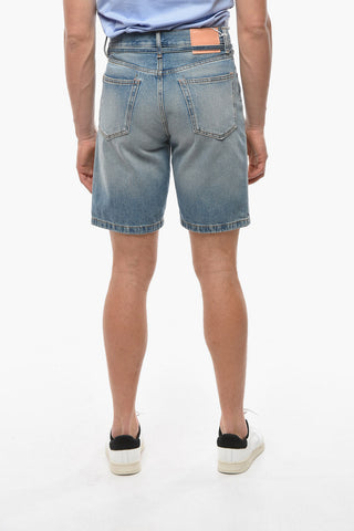 Shorts in Denim con Lavaggio Chiaro e Cintura