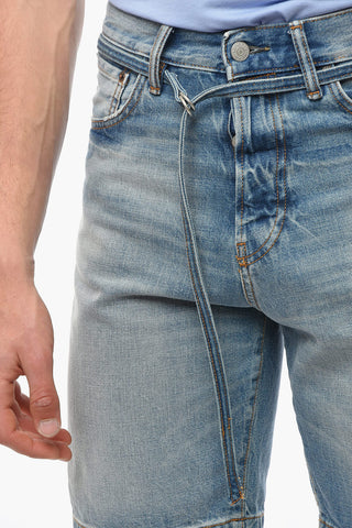 Shorts in Denim con Lavaggio Chiaro e Cintura
