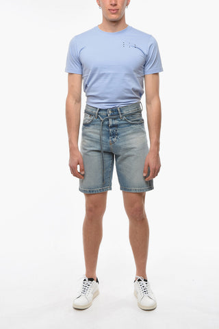 Shorts in Denim con Lavaggio Chiaro e Cintura