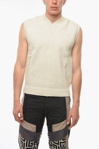 Linen-blend Sleeveless GILLAN Sweather with V-neckline