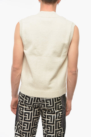 Linen-blend Sleeveless GILLAN Sweather with V-neckline
