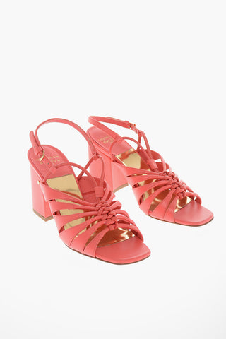 Leather T-strap Sandals  with Braided Details 9cm