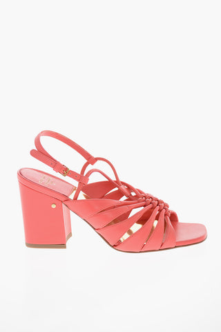 Leather T-strap Sandals  with Braided Details 9cm