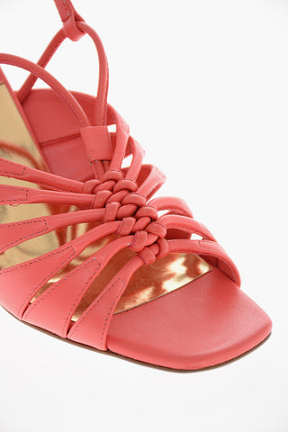 Leather T-strap Sandals  with Braided Details 9cm