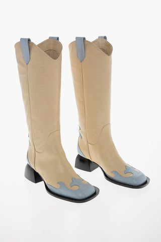 Leather combat Boots with Contrasting Details 5cm