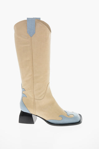 Leather combat Boots with Contrasting Details 5cm