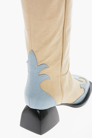 Leather combat Boots with Contrasting Details 5cm