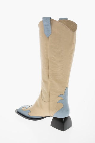 Leather combat Boots with Contrasting Details 5cm
