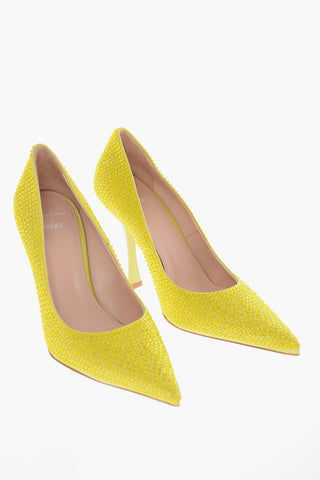LEONIE HANNE Leather GLAM Pumps with All-Over Rhinestone Heel 11cm