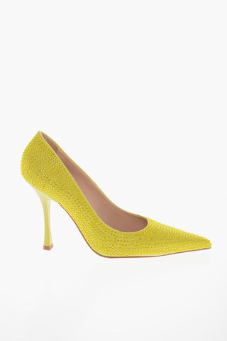 LEONIE HANNE Leather GLAM Pumps with All-Over Rhinestone Heel 11cm