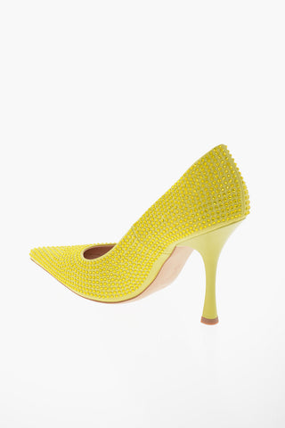 LEONIE HANNE Leather GLAM Pumps with All-Over Rhinestone Heel 11cm