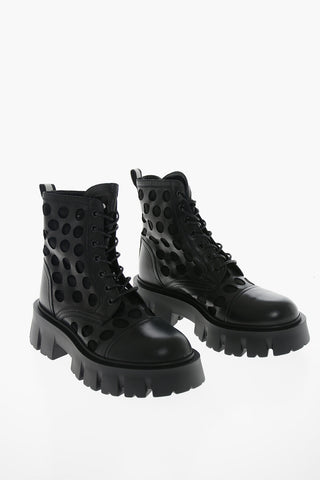 Leather Combat Boots with Cut-Out Details 5cm