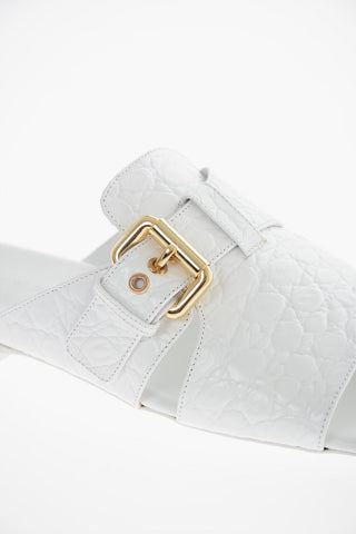 Crocodile Effect Leather Sandals with Golden Buckle