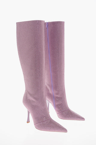 LH X LIU JO All-Over Rhinestones Knee Length Satin Boots 11cm