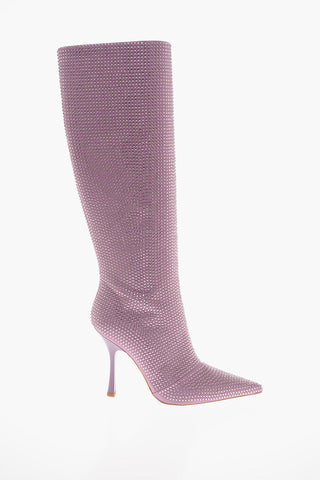 LH X LIU JO All-Over Rhinestones Knee Length Satin Boots 11cm