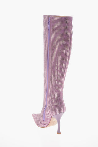 LH X LIU JO All-Over Rhinestones Knee Length Satin Boots 11cm