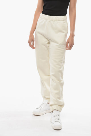 Fleeced-Cotton Blend Joggers with Drawstring Waist and Logo-Embroidery