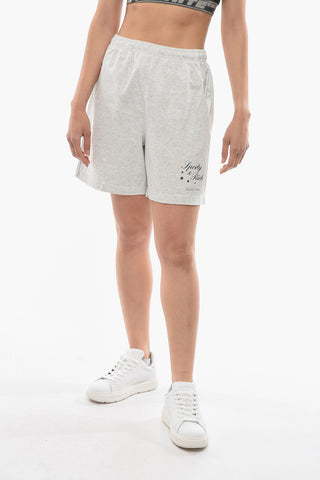 Shorts in Cotone a Tinta Unita con Stampa Logo a Contrasto