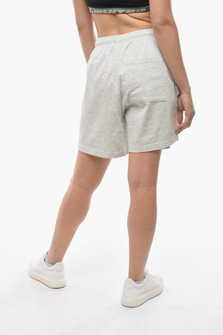 Shorts in Cotone a Tinta Unita con Stampa Logo a Contrasto