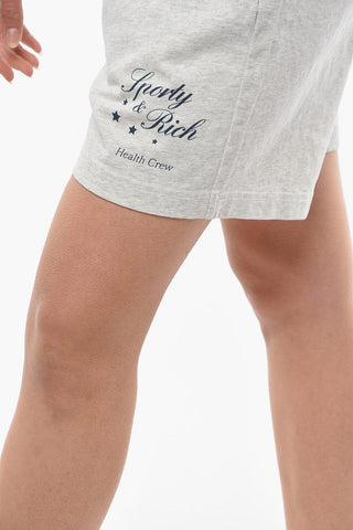 Shorts in Cotone a Tinta Unita con Stampa Logo a Contrasto