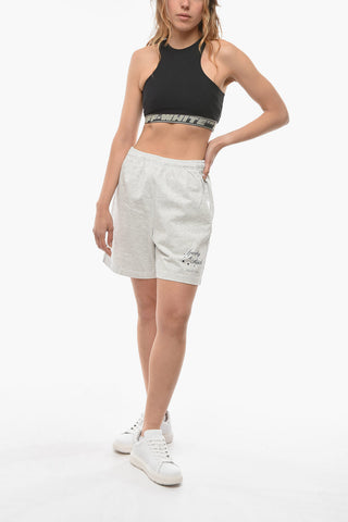 Shorts in Cotone a Tinta Unita con Stampa Logo a Contrasto