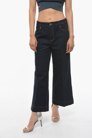 Wide Leg Cropped Jeans with Visible Stitching 30cm