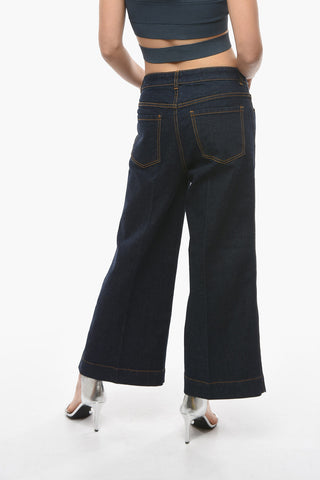Wide Leg Cropped Jeans with Visible Stitching 30cm