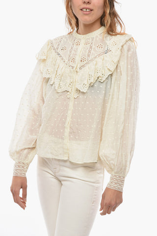 Camicia SASHA in Cotone e Seta Traforata con Volant