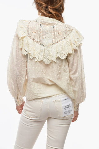 Camicia SASHA in Cotone e Seta Traforata con Volant