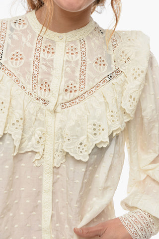 Camicia SASHA in Cotone e Seta Traforata con Volant