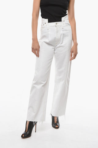 Light Wash ANGLED Jeans with Frayed Hem 23cm