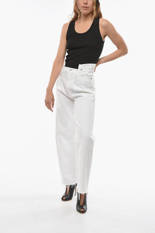 Light Wash ANGLED Jeans with Frayed Hem 23cm