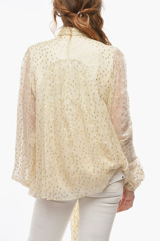 Lurex Polka Dots Silk Blouse with Bow Neck