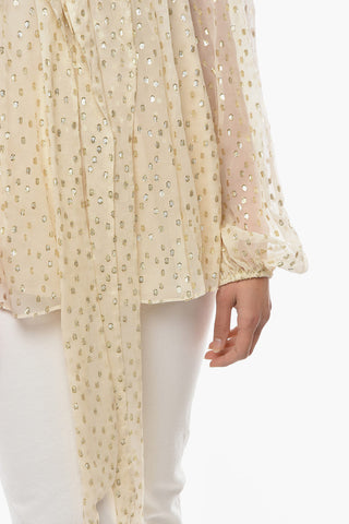 Lurex Polka Dots Silk Blouse with Bow Neck