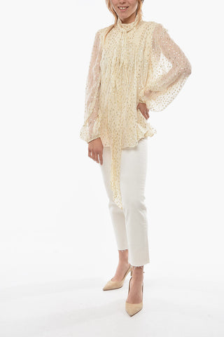 Lurex Polka Dots Silk Blouse with Bow Neck