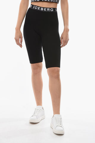 Knit Biker Shorts with Logoed Waist-band