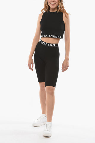 Knit Biker Shorts with Logoed Waist-band