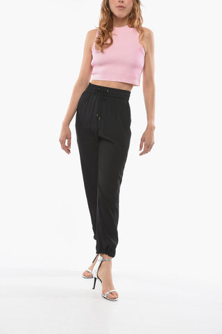 Silk-blend Joggers with Ankle Drawstrings