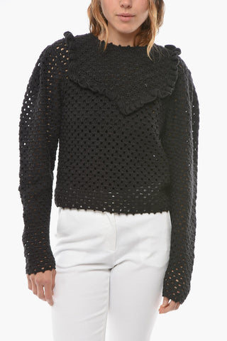 Crochet ALDA Crew-neck Sweater with Puff Sleeve