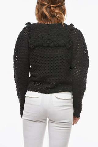 Crochet ALDA Crew-neck Sweater with Puff Sleeve