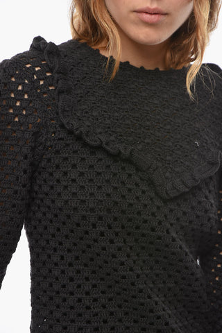 Crochet ALDA Crew-neck Sweater with Puff Sleeve