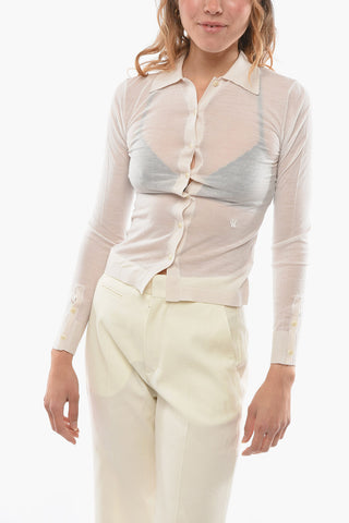 Merino Wool Cardigan with Transparent Effect