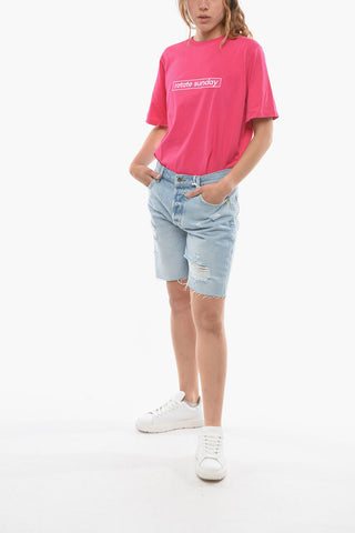 Shorts Slouch Fit in Denim con Strappi