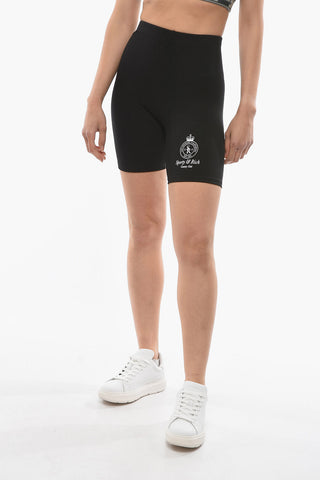 Shorts Ciclista in Cotone Stretch con Logo Stampato